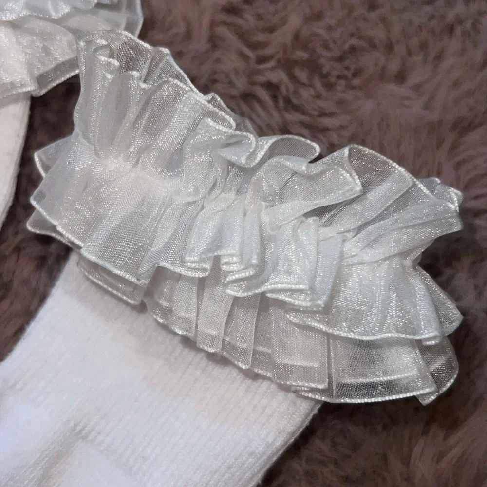 Set of 2 pairs of white ruffle socks dainty little girls footwear dainty cute 6”